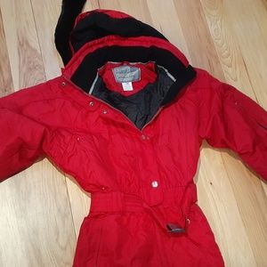 More photos of the red ski suit